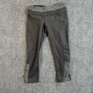 Athleta Leggings Womens XS Gray Capri Striped Waist Yoga Athletic Gym Stretch